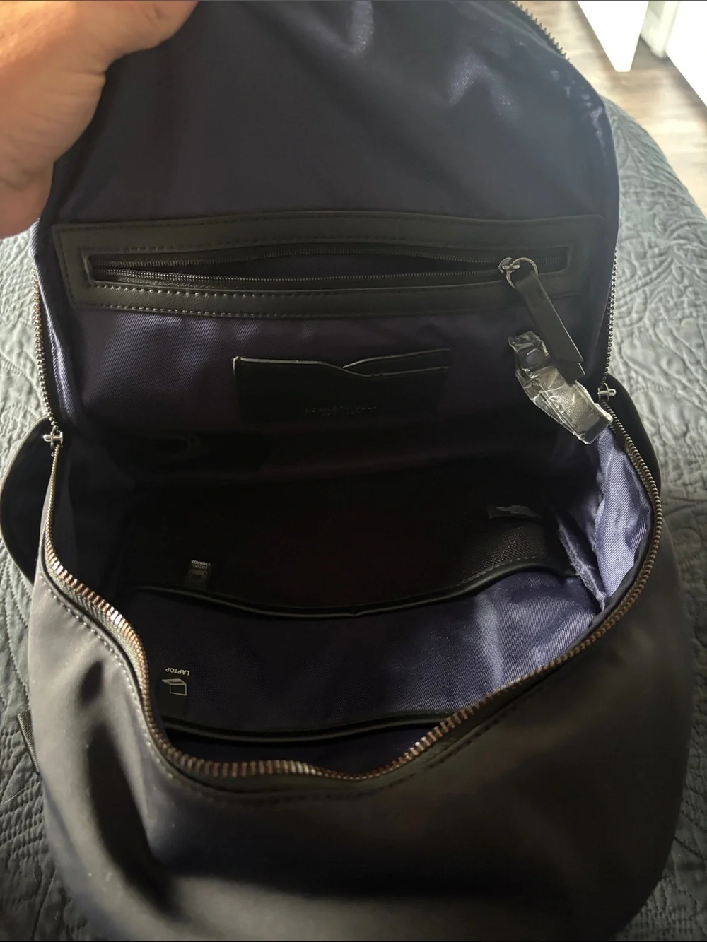 Kenneth Cole Black Nylon Backpack with Metallic Accent